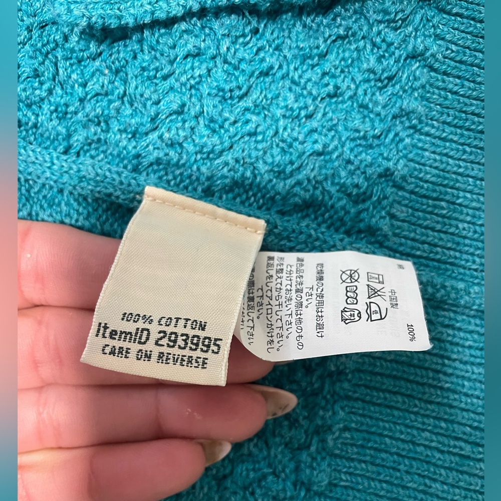 Vintage L.L. Bean Textured Knit Cardigan Sweater L Petite Teal Open Front - Picture 7 of 8